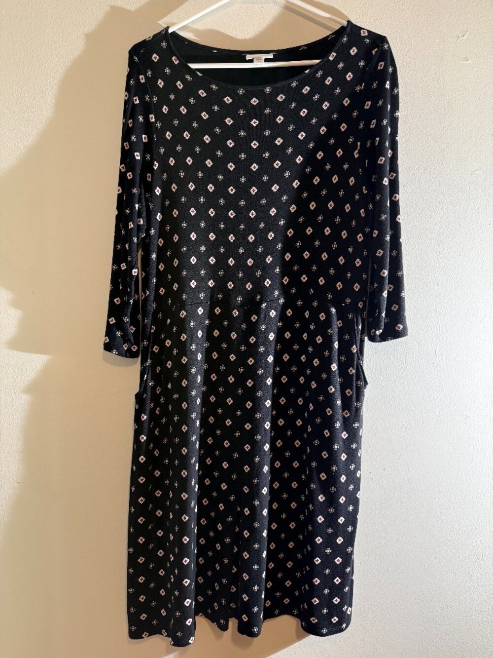 J. Jill Black Geometric Diamond Print Knit Midi Dress Pockets | Large Petite